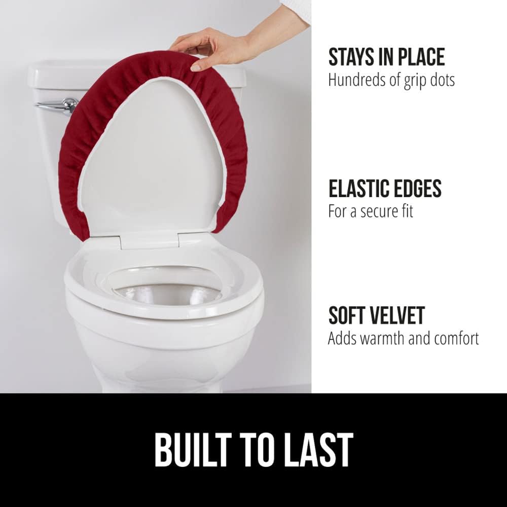 GORILLA GRIP Thick Memory Foam Bathroom Toilet Lid Seat Cover, Soft Velvet Topside, Machine Wash, Plush Cushioned Covers Fits Most Size Lids, Decorative Bath Room Accessories, 19.5x18.5, Burgundy