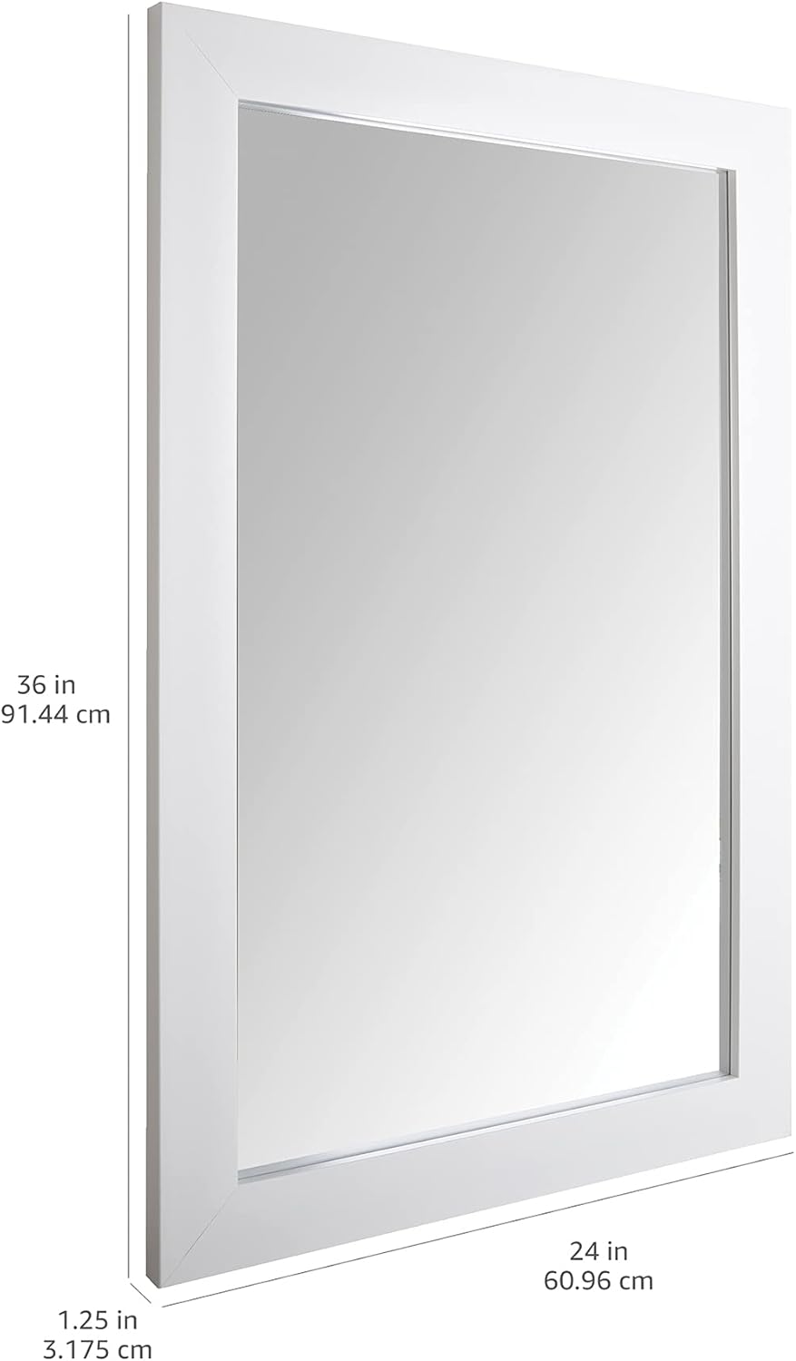 Amazon Basics Rectangular Wall Mount Mirror 24" x 36", Wide Trim, White