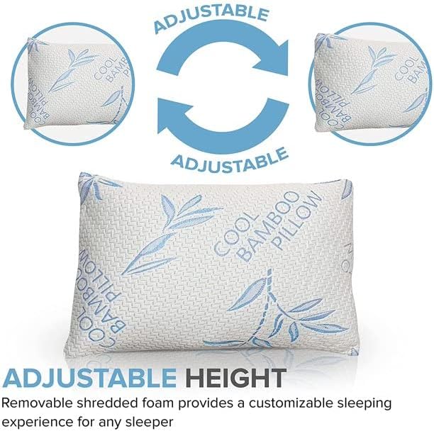 2 Pack King Size Pillows for Sleeping, Cooling Shredded Memory Foam Adjustable Bed Pillow with, Removable/Washable Cover (King 2 Pack)