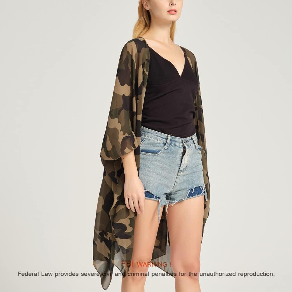 Women's Bohemian Floral Chiffon Beach Cover up Swimsuit Kimono Summer Swimwear Cardigans