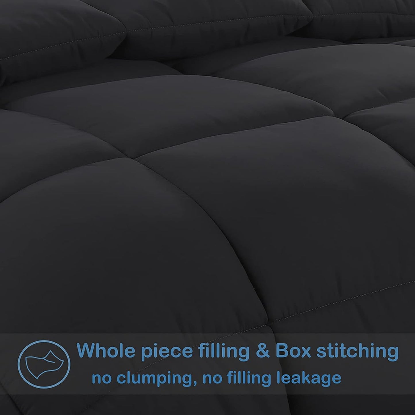 EASELAND Queen Size Down Alternative Comforter - Quilted Duvet Insert for All Seasons, Soft Lightweight with Corner Tabs, Summer Winter Warm Bedding, Black 88×88 Inches