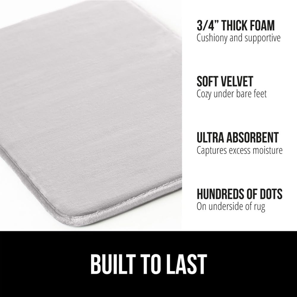 GORILLA GRIP Memory Foam Bath Rugs, Soft Absorbent Velvet Bathroom Mats, Durable Dots on Underside, Machine Washable Bathmat, Carpet Rug Room Decor for Shower Floor, 48x24 Mat, Light Gray
