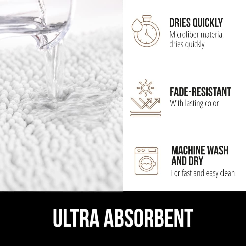 GORILLA GRIP Bath Rug Mat 42x24, Thick Soft Absorbent Chenille, Quick Dry Microfiber Mats, Rubber Backing Washable Shower Floor Rugs, Bathmat Runner, US Designed Bathroom Home Decor Accessories White