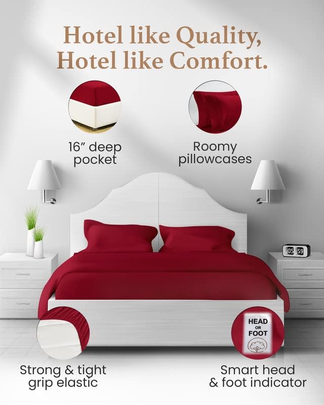4 Pc Burgundy California King Sheet Sets, Egyptian Cotton Cal King Sheet Set for California King Bed Set, 16 Inch Deep Pocket Cal King Bed Sheets - 1 Fitted Sheet,1 Flat Sheet & 2 Pillow Case