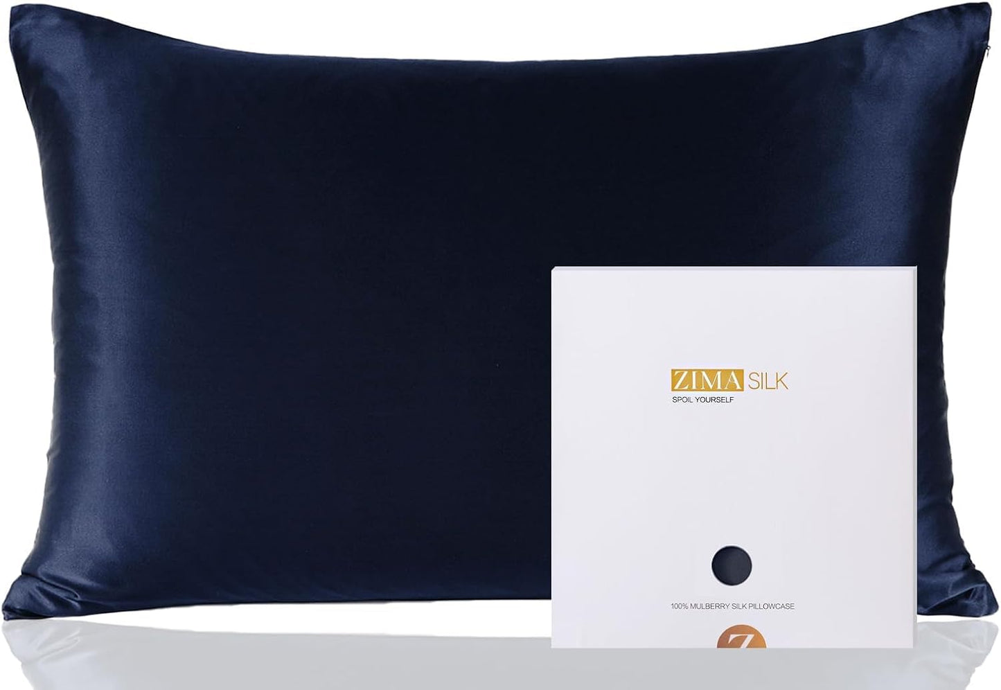 ZIMASILK 100% Pure Mulberry Silk Pillowcase for Hair and Skin Health,Soft and Smooth,Both Sides Premium Grade 6A Silk,600 Thread Count,with Hidden Zipper,1pc (Queen 20''x30'',Navy Blue)