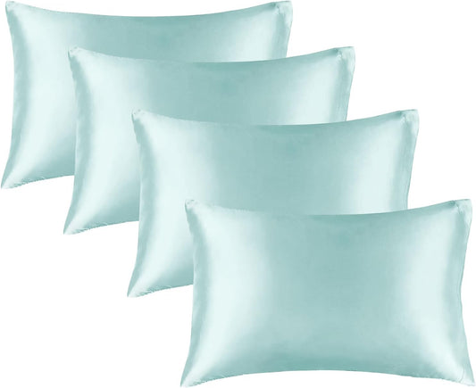 BEDELITE Satin Pillowcase for Hair and Skin, Super Soft Similar to Silk Pillow Cases 4 Pack with Envelope Closure, Cooling Pillowcases for Women Men (20"x26" Standard Size, Blue Grey)