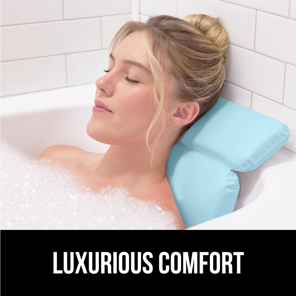 GORILLA GRIP Bath Pillow for Tub, Improved Suction Cups, Luxury Bathtub Pillows, Headrest for Neck and Back Support, Relaxing Home Spa, Hot Tubs and Bathroom Essentials, Gifts for Women, 2 Panel Blue