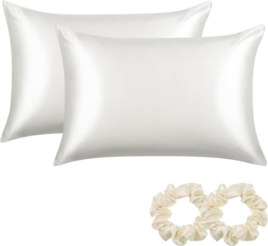 ALASKA BEAR Silk Pillowcase for Hair and Skin, Set of 2 Pure Genuine 22 Momme Mulberry Silk Pillow Cases King Size for Bliss Sleep Better Than Poly Satin, Zipper Closure(2pc, Ivory)