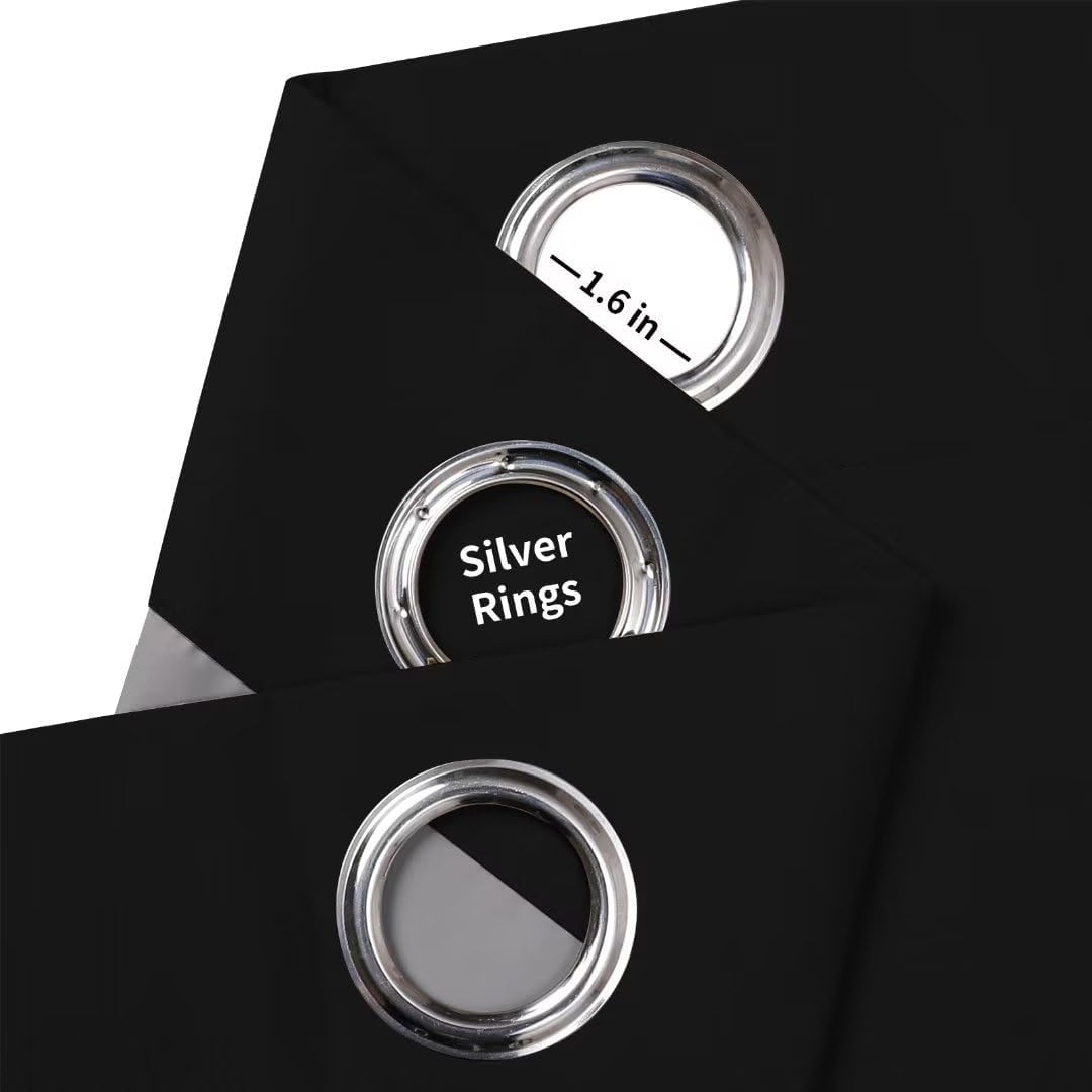 Joydeco Blackout Curtains - 96 Inch Long, Grommet Solid Black Curtains for Living Room & Bedroom, 2 Panels