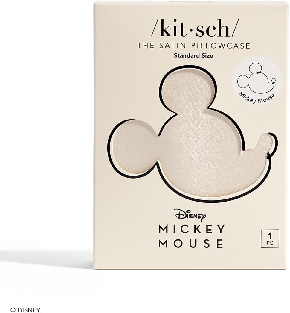 Kitsch & Disney Mickey Mouse Satin Pillowcase with Zipper Softer Than Silk, Cooling Pillowcase for Hair & Skin, Wrinkle-Free, Washable, Queen/Standard (19x26)