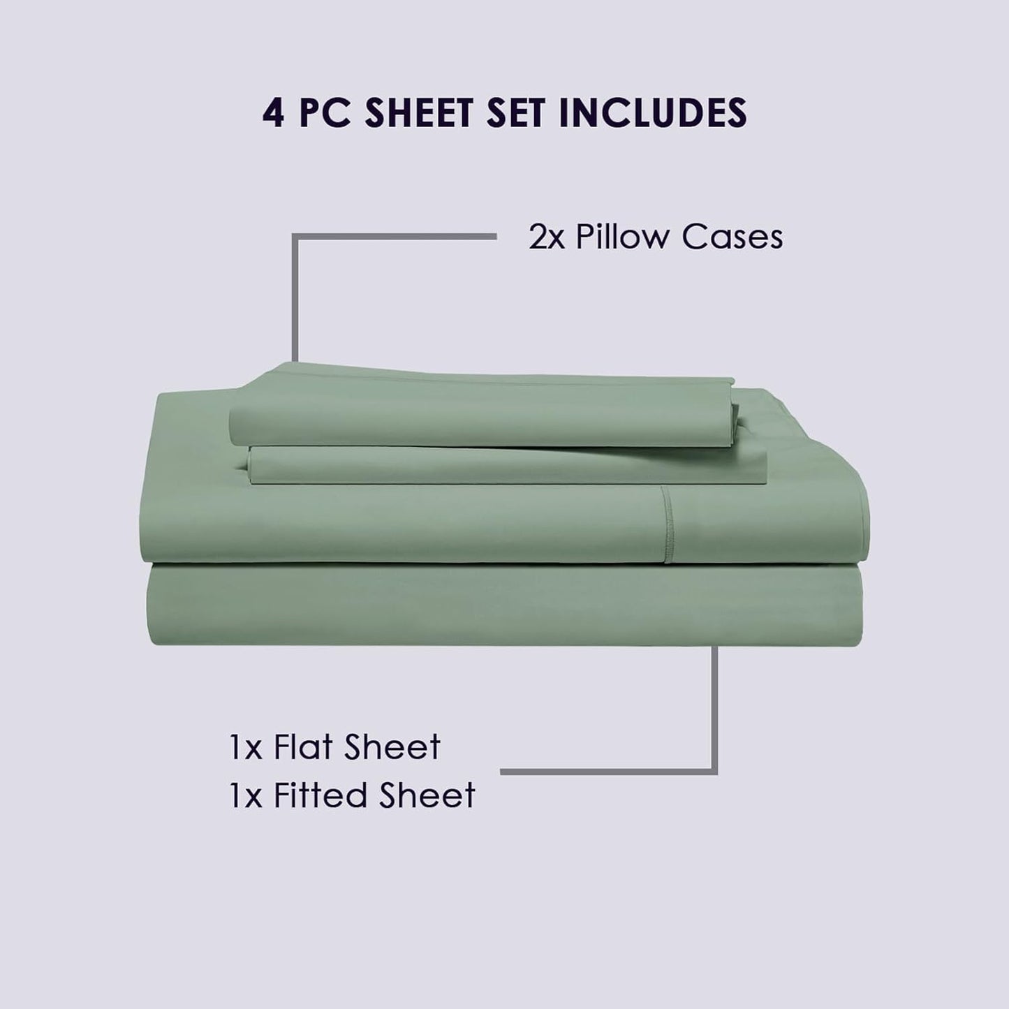 Pizuna Pure 100% Cotton Sheets Full Size, 800 Thread Count Long Staple Cotton Crisp Sateen Sheets Full with 15inch Deep Pocket (Combed Sea Foam Cotton Sheets Full)