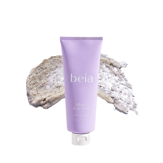 Beia Bikini & Body Scrub - Gentle Exfoliating Body Scrub with Glycolic Acid & Rice Extract - Fights Ingrown Hairs KP Bumps & Dry Skin - Hydrating & Soothing for Sensitive Skin 7.6 Oz
