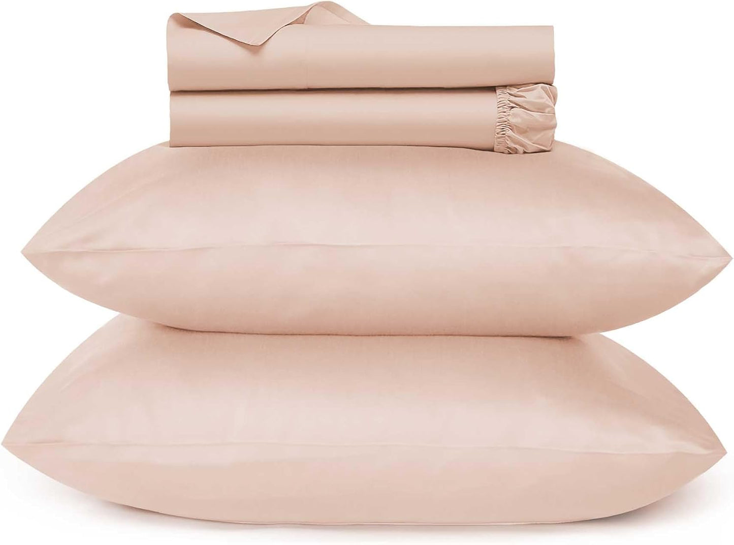 URBANHUT Egyptian Cotton Twin Sheets, 4Pc Set - Soft Luxury Sateen Weave Hotel Sheets, 14'' Deep Pocket - Blush