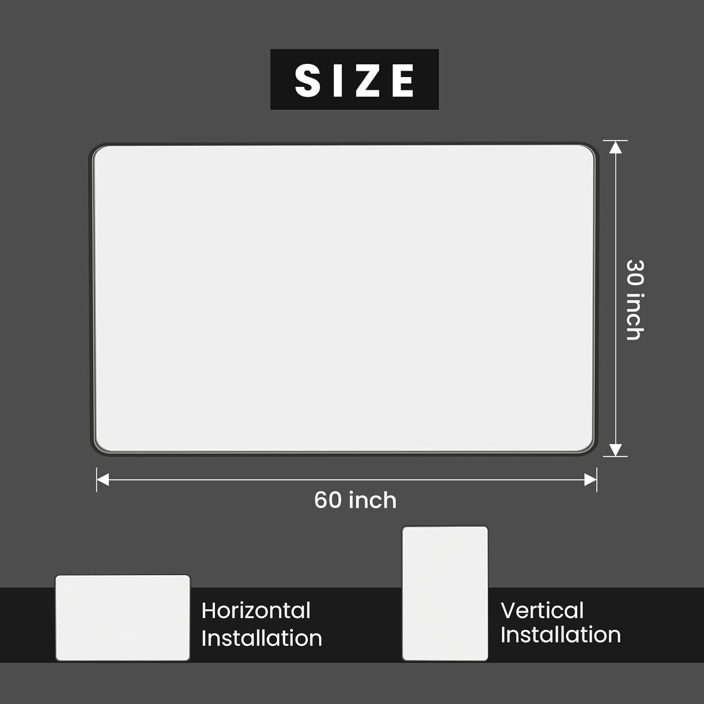 Black Bathroom Mirror 60X30 Inch, Black Metal Framed Mirror for Wall, Rounded Rectangle Matte Bathroom Vanity Mirror with Tempered Glass, Anti-Rust, Horizontal/Vertical