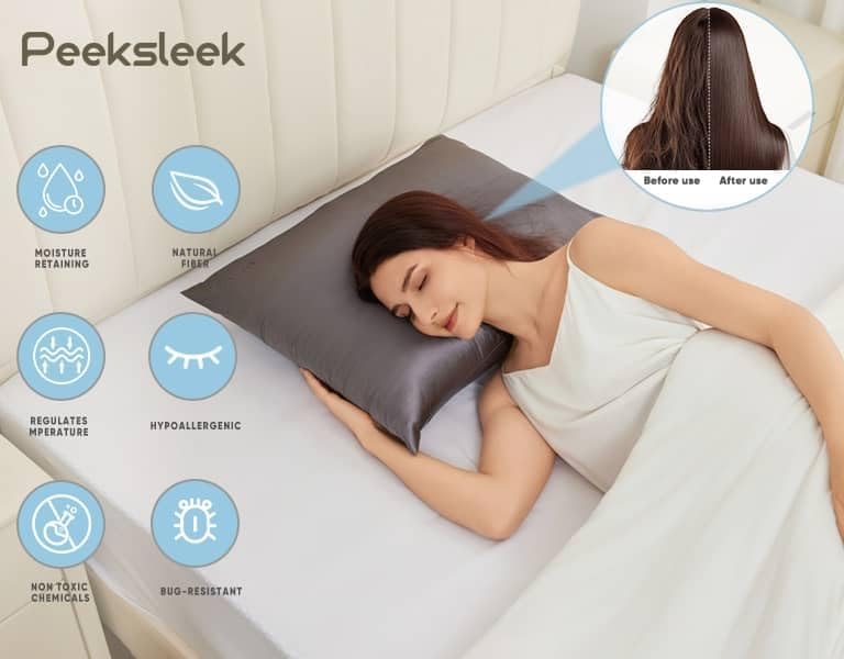 100% Mulberry Silk Pillowcases with Zipper– Luxurious, Anti-Aging Pillow Covers, 22 Momme 6A Grade Silk Pillow Cases 2 Pack for Hair and Skin Care (Dark Grey, Queen (U.S. Standard))