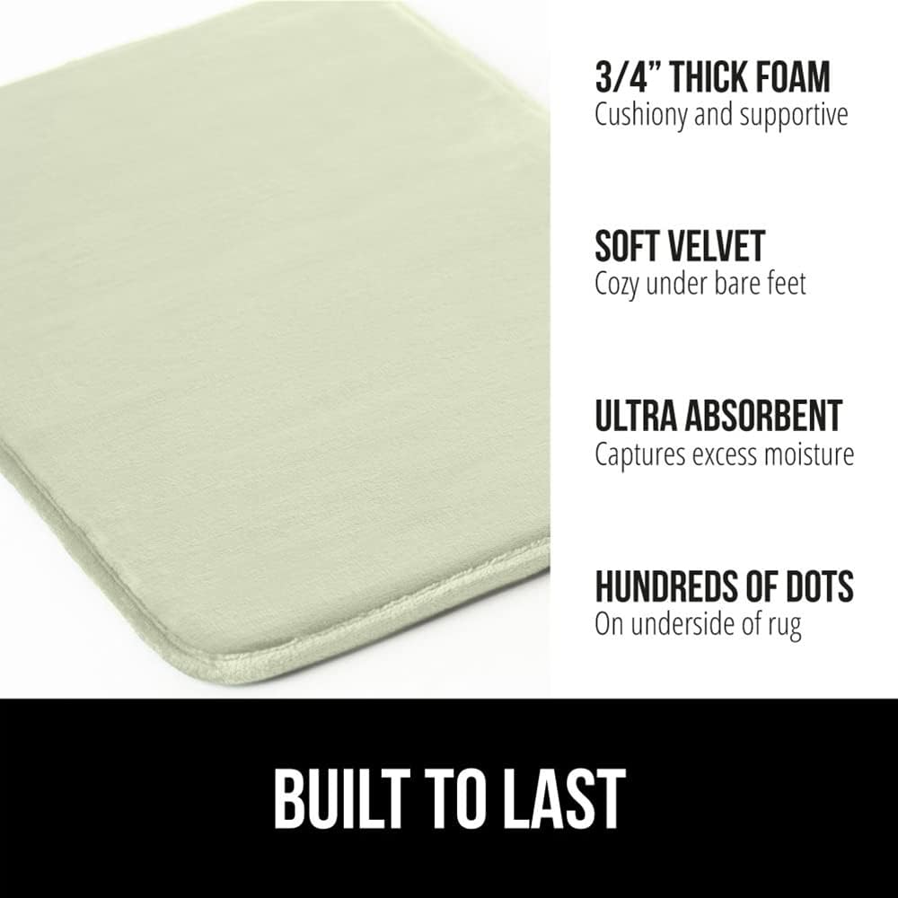 GORILLA GRIP Memory Foam Bath Mat, Soft Absorbent Velvet Bathroom Mats, Durable Dots on Underside, Machine Washable Bathmat, Carpet Rug Room Decor for Shower Tub Floor RV, 24x17 Rugs, Sage