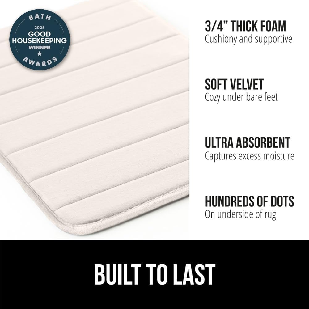 GORILLA GRIP Memory Foam Bath Mat, Soft Absorbent US Designed Bathroom Rug, Gripping Dots Machine Washable Bathmat, Cushioned Floor Mats, Shower Sink Rugs Room Décor Accessories, 30x20 Cream