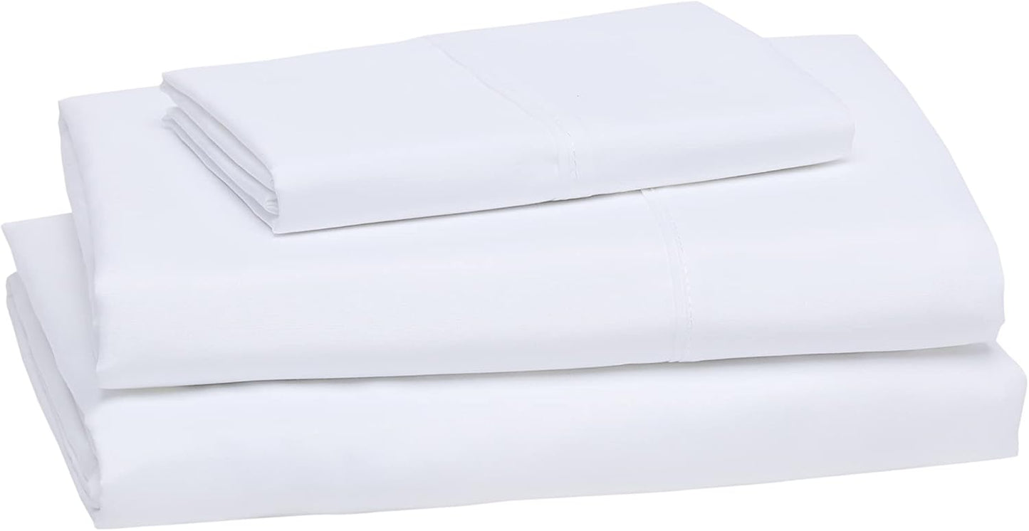 Amazon Basics Lightweight Super Soft Easy Care Dorm-Friendly, Microfiber 3 Piece Bed Sheet Set with 14-Inch Deep Pockets, Twin XL, Bright White, Solid (Pack of 4)