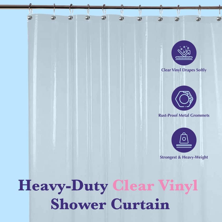 Epica Shower Curtain – Strongest Heavy-Duty Clear Vinyl 72x72 Shower Curtain Liner – Stain & Soap Scum Resistant with Rust-Proof Metal Grommets (Frosted)