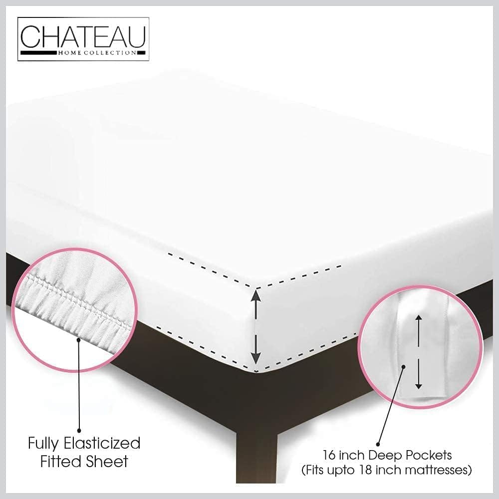 100% Egyptian Cotton Twin Sheets Set, 800TC Sateen Weave 3 PC Twin Bed Sheets, Fully Elasticated Sheet & Pillowcase Sets, Soft & Comfy No lint Machine Washable Fade Resistant- White