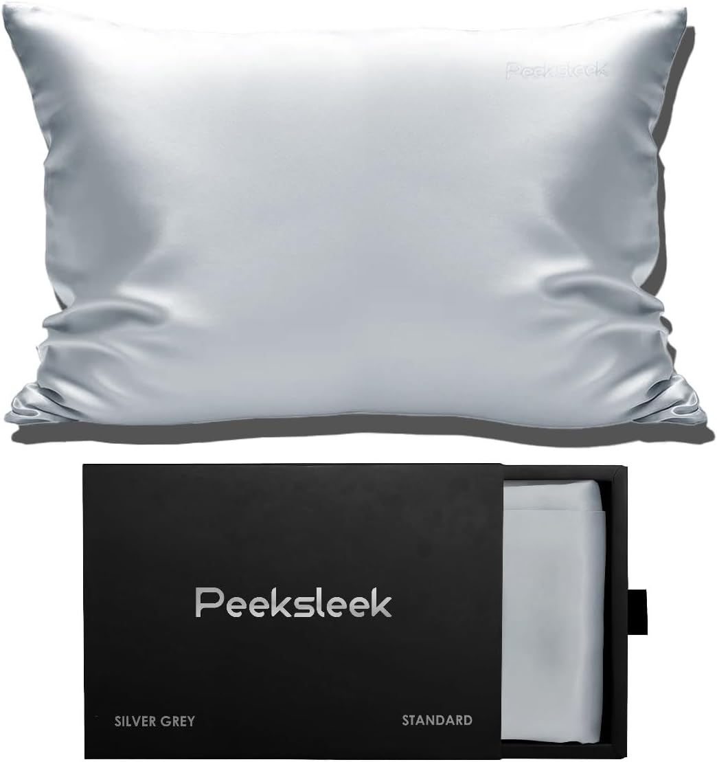 100% Mulberry Silk Pillowcases with Zipper– Luxurious, Anti-Aging Pillow Covers, 22 Momme 6A Grade Silk Pillow Cases 2 Pack for Hair and Skin Care (Silver Grey, Queen (U.S. Standard))