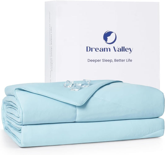 Dream Valley® Outlast® Deepsleep Cooling Comforter, Twin Size, NASA-Grade Space Technology Cooling Blanket for Hot Sleepers Night Sweats, Q-Max > 0.45 Aerocool™ Breathable, Ice Blue, 68"x90"