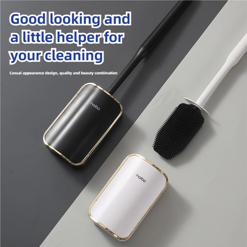 Wall Mounted Toilet Brush and Brush Holder, Curved Design Modern Toilet Cleaning Brush with Durable Bristles for Bathroom Cleaning, Black