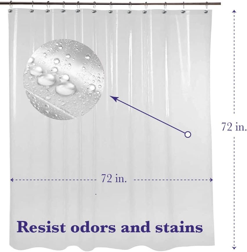 Epica Shower Curtain – Strongest Heavy-Duty Clear Vinyl 72x72 Shower Curtain Liner – Stain & Soap Scum Resistant with Rust-Proof Metal Grommets (Frosted)