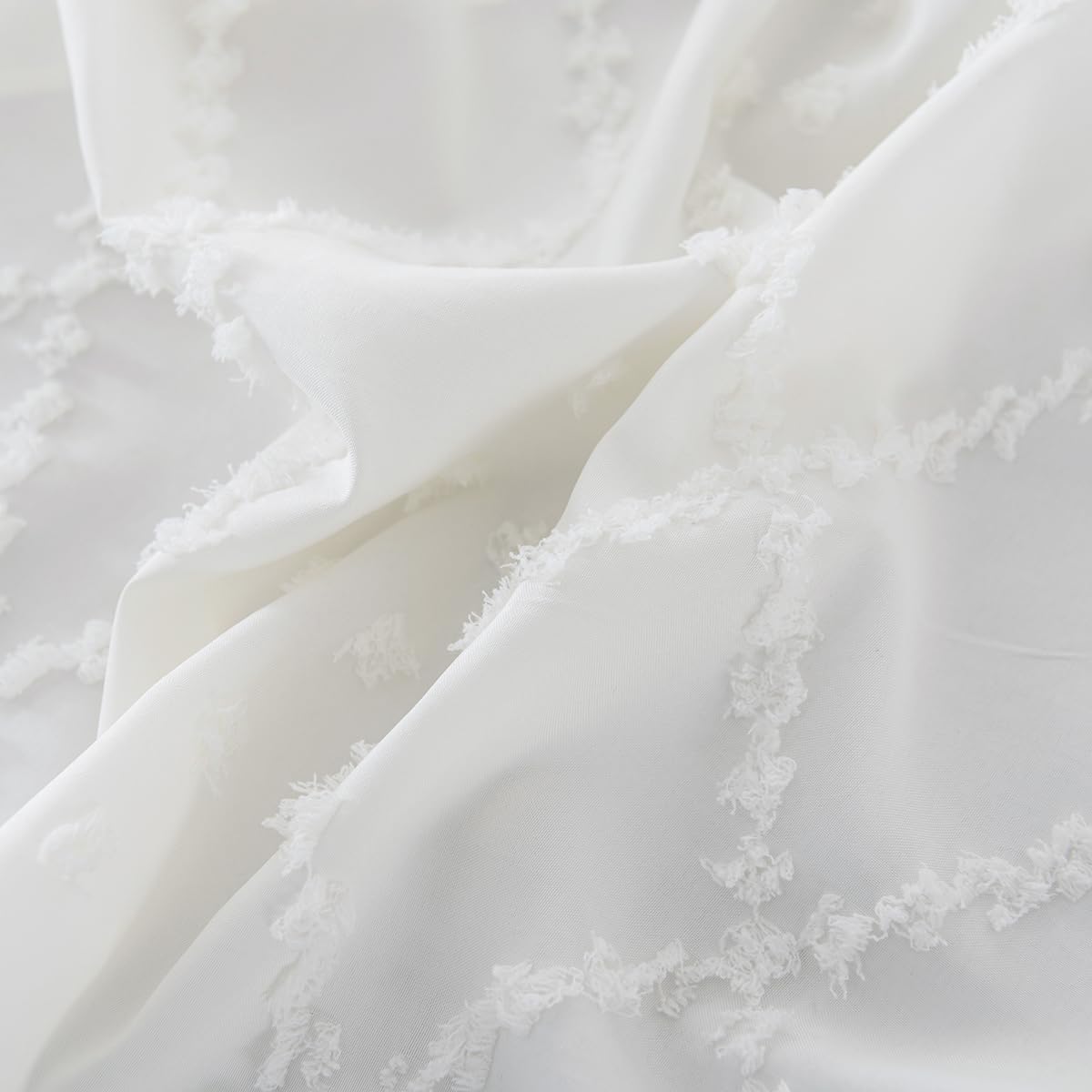 Bed Skirt Queen Size Ruffled Bed Skirt with Split Corners, 12 Inch Drop Dust Ruffle Bed Skirts with Platform, Boho Tufted Shabby Chic Queen Size Bed Skirts, Ivory