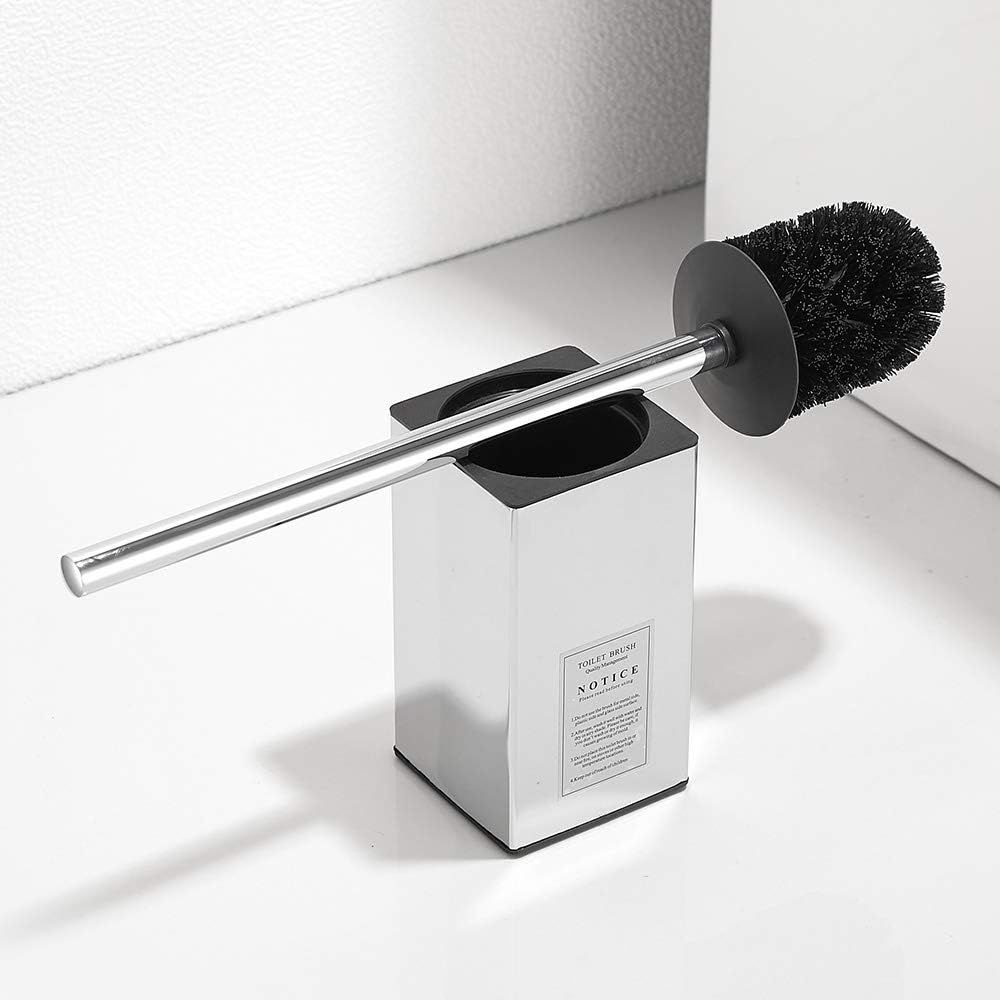 Freestanding Toilet Brush Holder for bathrooms 304 Stainless Steel Toilet Brush Stand Square Storage and Organization Rust Resistant 17-inch high Polished Chrome Finished