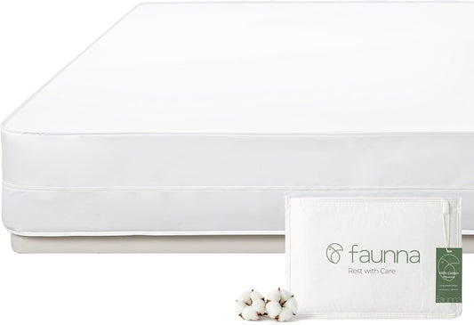 FAUNNA 100% Cotton Mattress Encasement, Bed Bug and Dust Mite Proof Mattress Protector Hypoallergenic & Antibacterial Protection, Noiseless Zippered Six-Sided Mattress Cover (Twin 16" Deep)