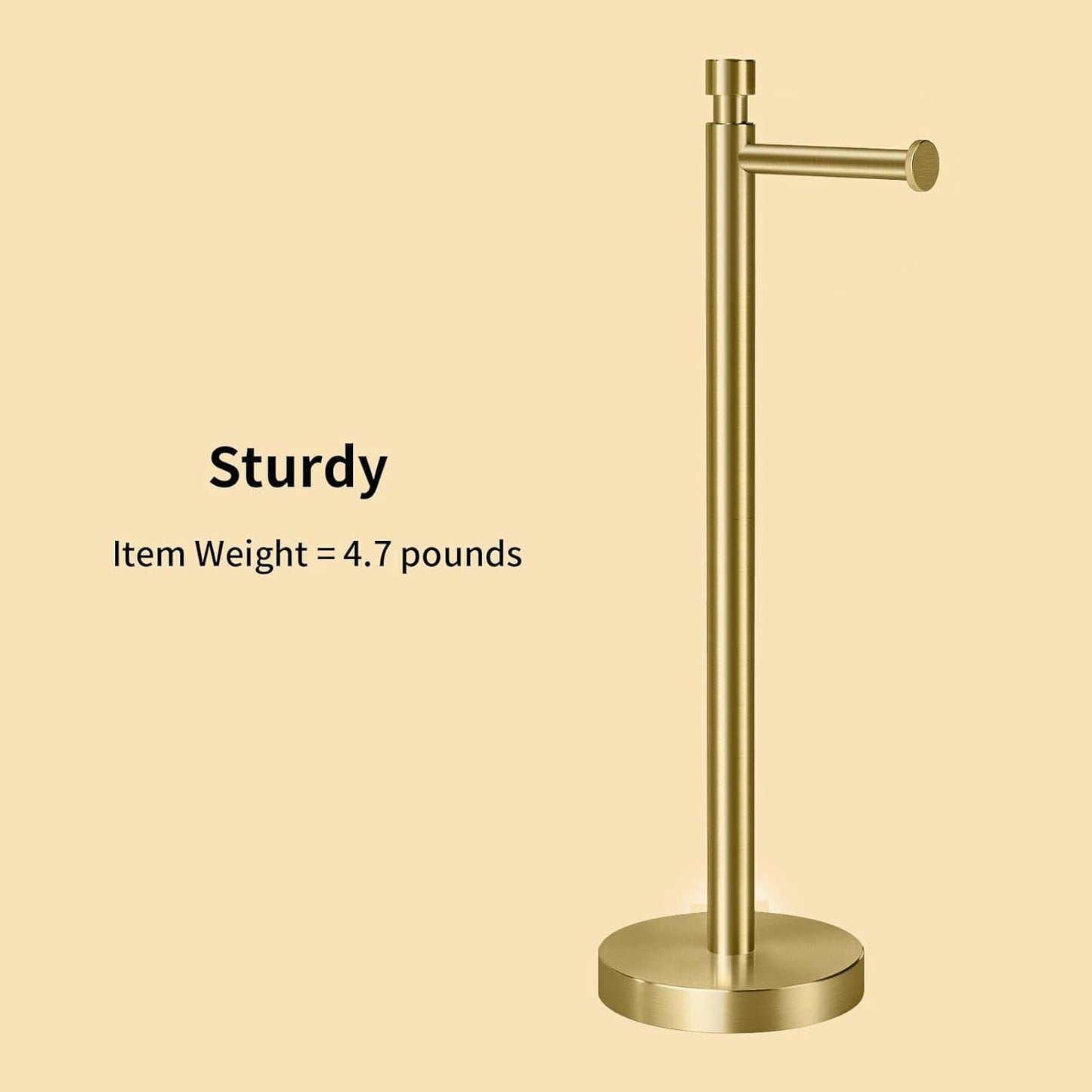 YUMORE Toilet Paper Holder Stand Freestanding, Weighted and Sturdy Stainless Steel Design with Non-Slip Cap, Gold Rustproof Tissue Roll Holder for Modern Bathroom, RV