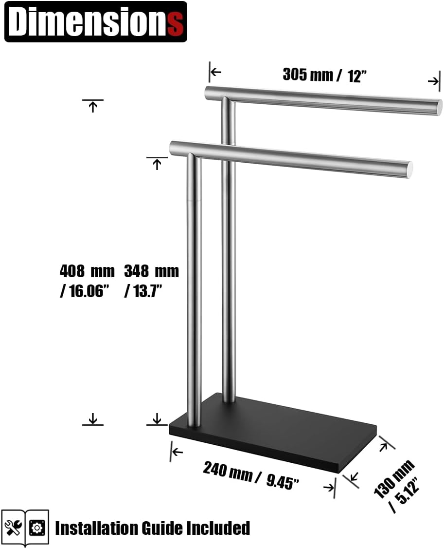 JQK Hand Towel Holder Stand Brushed, Modern Tree Rack Free Standing for Countertop with 12 Inch 2 Bars, 304 Stainless Steel Nickel, HTT172-BN