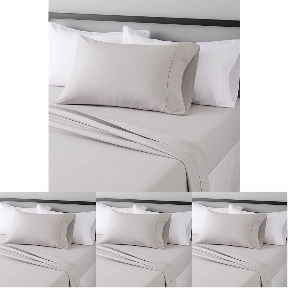 Amazon Basics Lightweight Super Soft Easy Care Microfiber 3 Piece Bed Sheet Set with 14-inch Deep Pockets, Twin X-Large, Light Grey, Solid (Pack of 4)