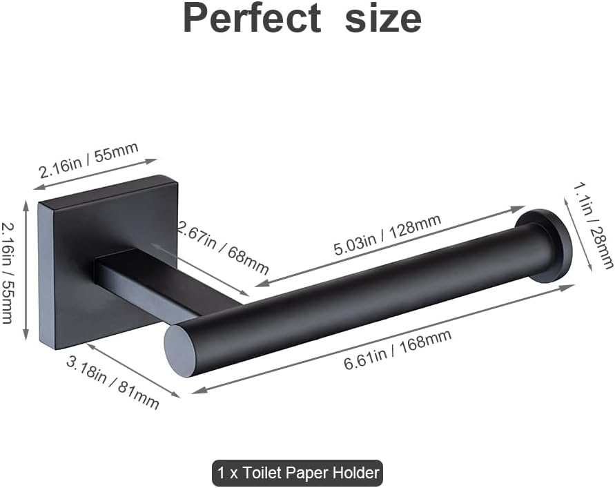 Modern Matte Black 304 Stainless Steel Toilet Paper Holder Wall Mounted Permanent Bathroom Tissue Roll Holder Toilet Paper Roll Holder Luxe Finish Toilet Roll Holder Sleek Stylish toilet tissue holder