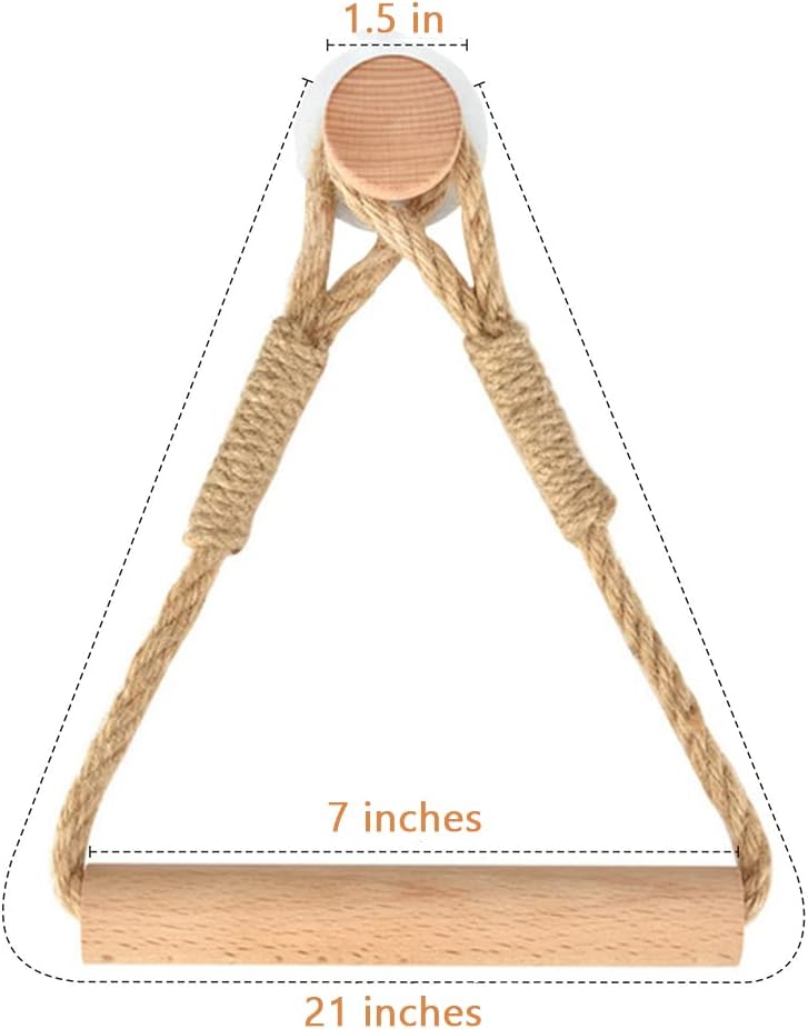 Wood & Rope Wall Toilet Paper Holder, Rustic Tissue Rolls Paper Holder Wall Mounted, Nautical Rattan Bathroom Accessories with Self-Adhesive Seamless Screw (with Bead)