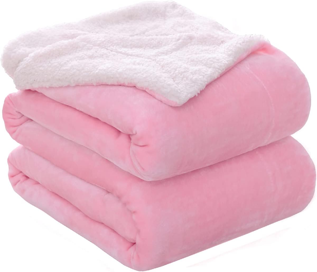 KAWAHOME Sherpa Fleece Throw Blanket for Bed - Extra Warm and Heavy Thick Throw Blankets for Winter, Super Soft 500GSM Plush Blanket, 50"X 60" Pink