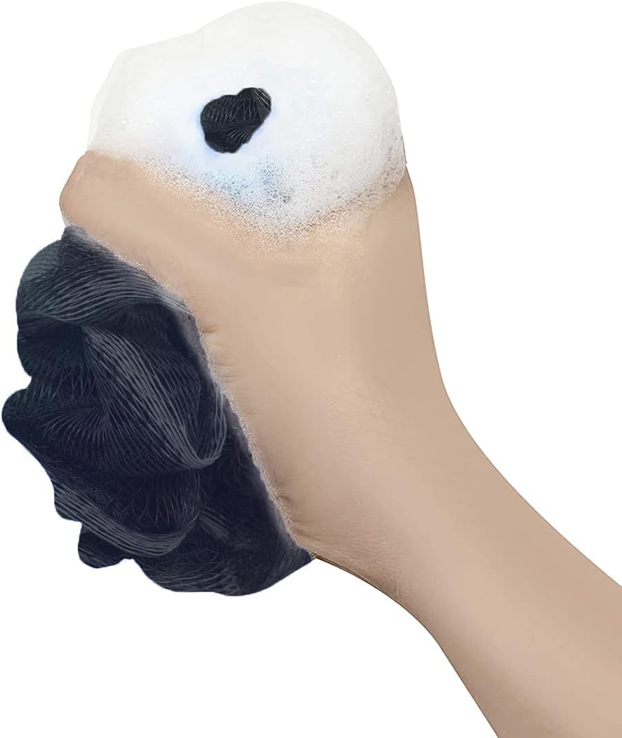 24 Bamboo Charcoal Infused Black Bath or Shower Sponge Loofahs Pouf Medium Mesh Wholesale Bulk LOT