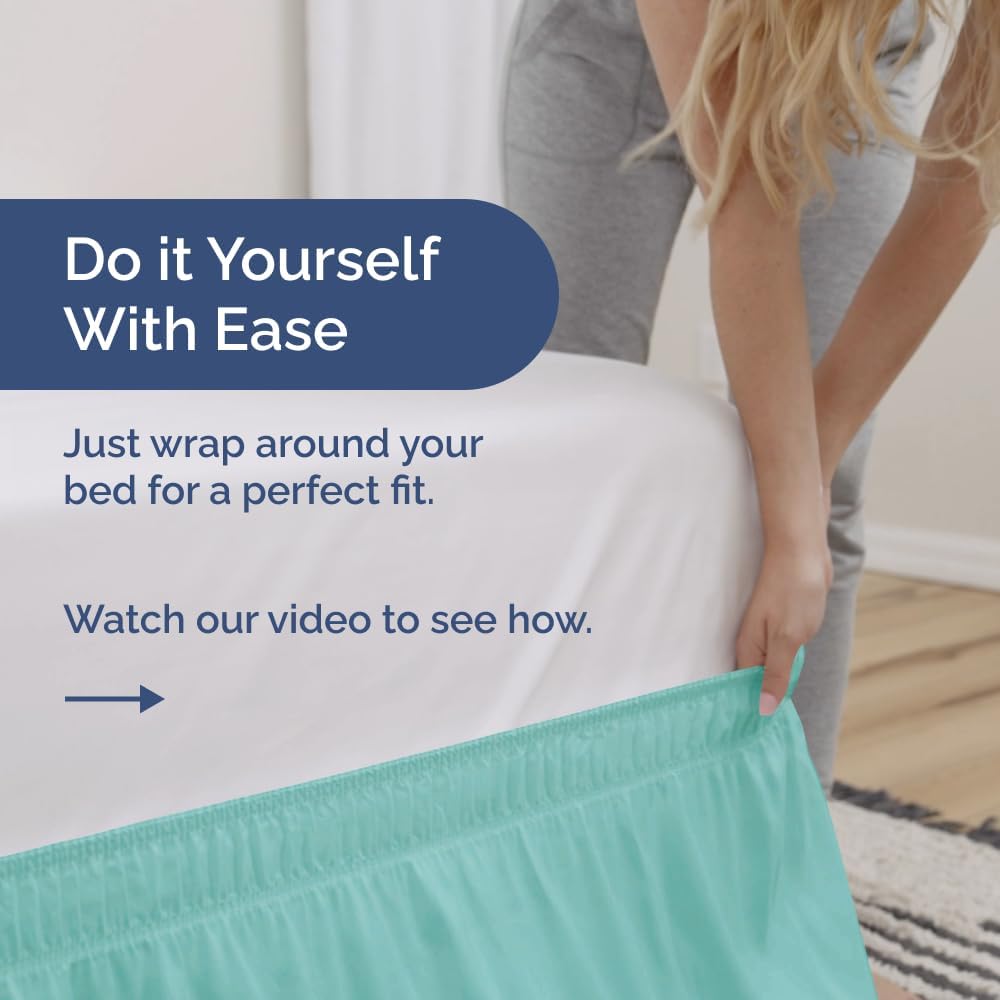 Wrap Around Dust Ruffle Bed Skirt - Spa Blue - for Full Size Beds with 21 Inch Drop - Easy Fit Elastic Strap - Adjustable Pleated Bedskirt w/Brushed Fabric Wrinkle Free - for Women, Men, Kids & Teens