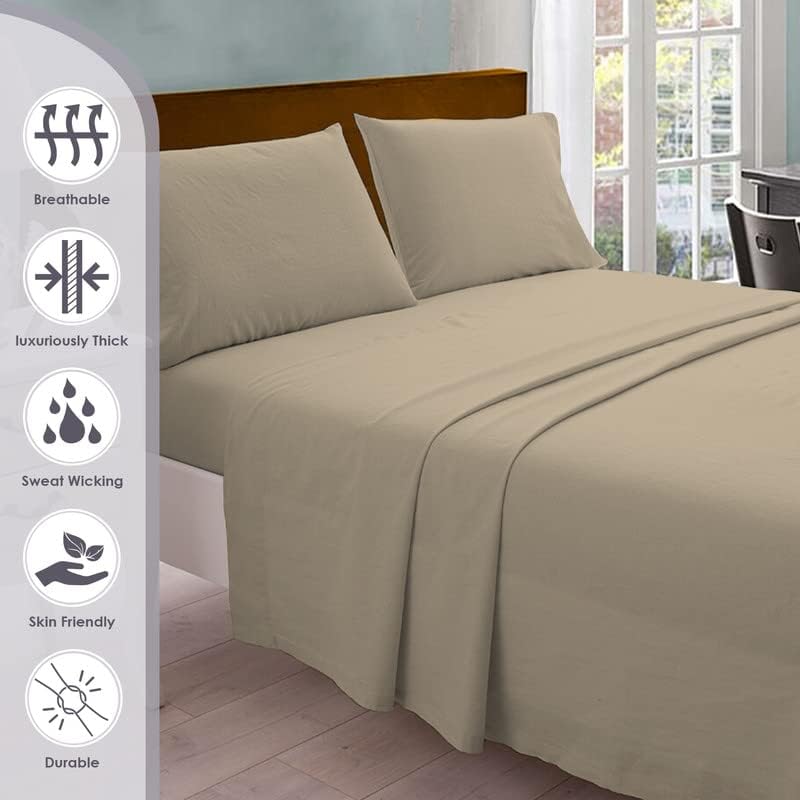 Pizuna Pure 100% Cotton California King Size Sheets, 800 Thread Count Long Staple Cotton Crisp Sateen Sheets with 15inch Deep Pocket (Combed Simply Taupe)