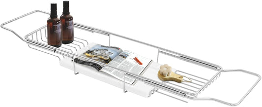 Bathtub Tray & Bathtub Caddy, Expandable Stainless Steel Bath Tub Table with Reading Holder, Adjustable Over The Tub Tray for Bathroom Accessories and Organization