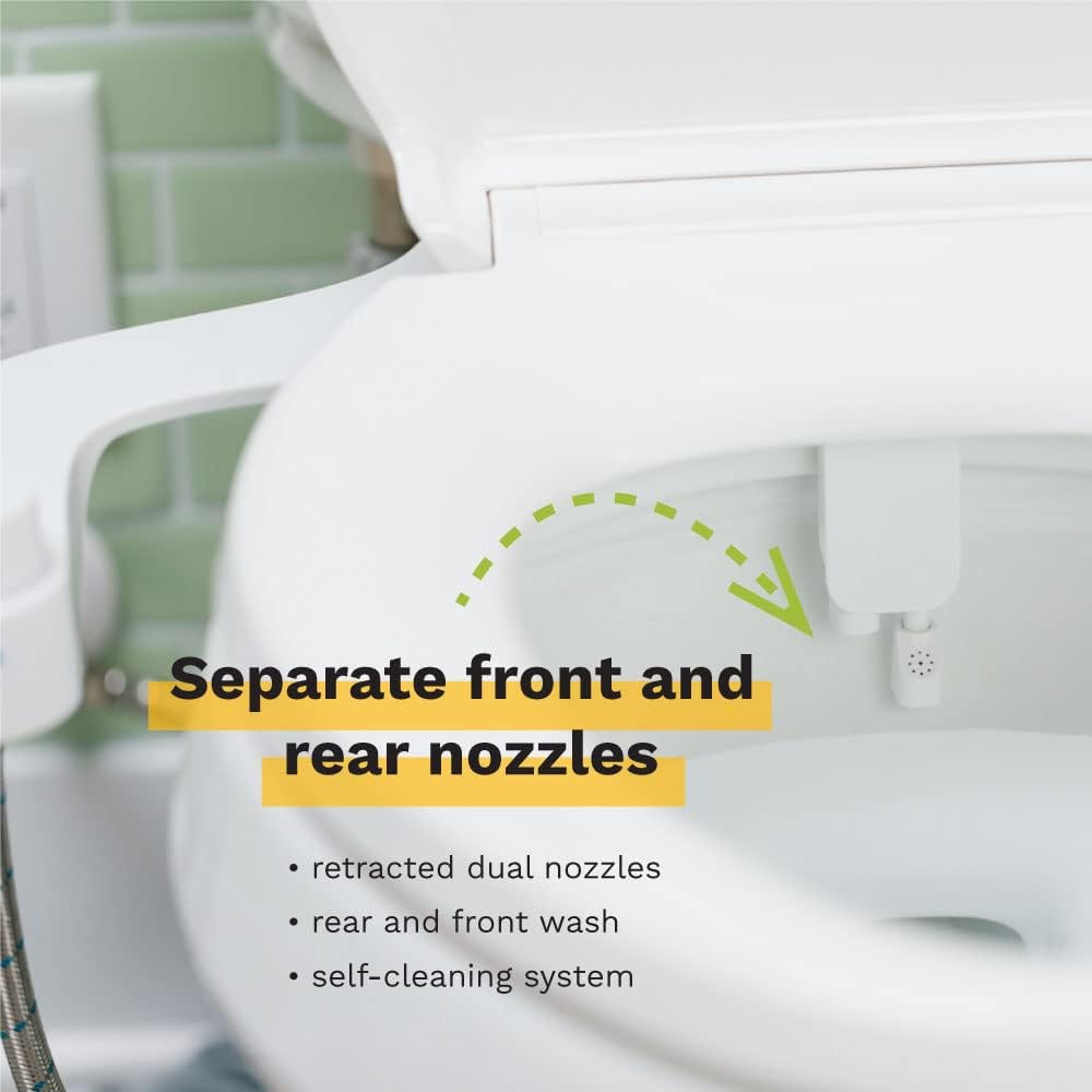 Omigo Element Bidet Attachment Non-Electric Thin Modern Design, Dedicated Rear and Front Self-Cleaning Nozzles with Pressure Control Dial (Ambient Temp, Gold)