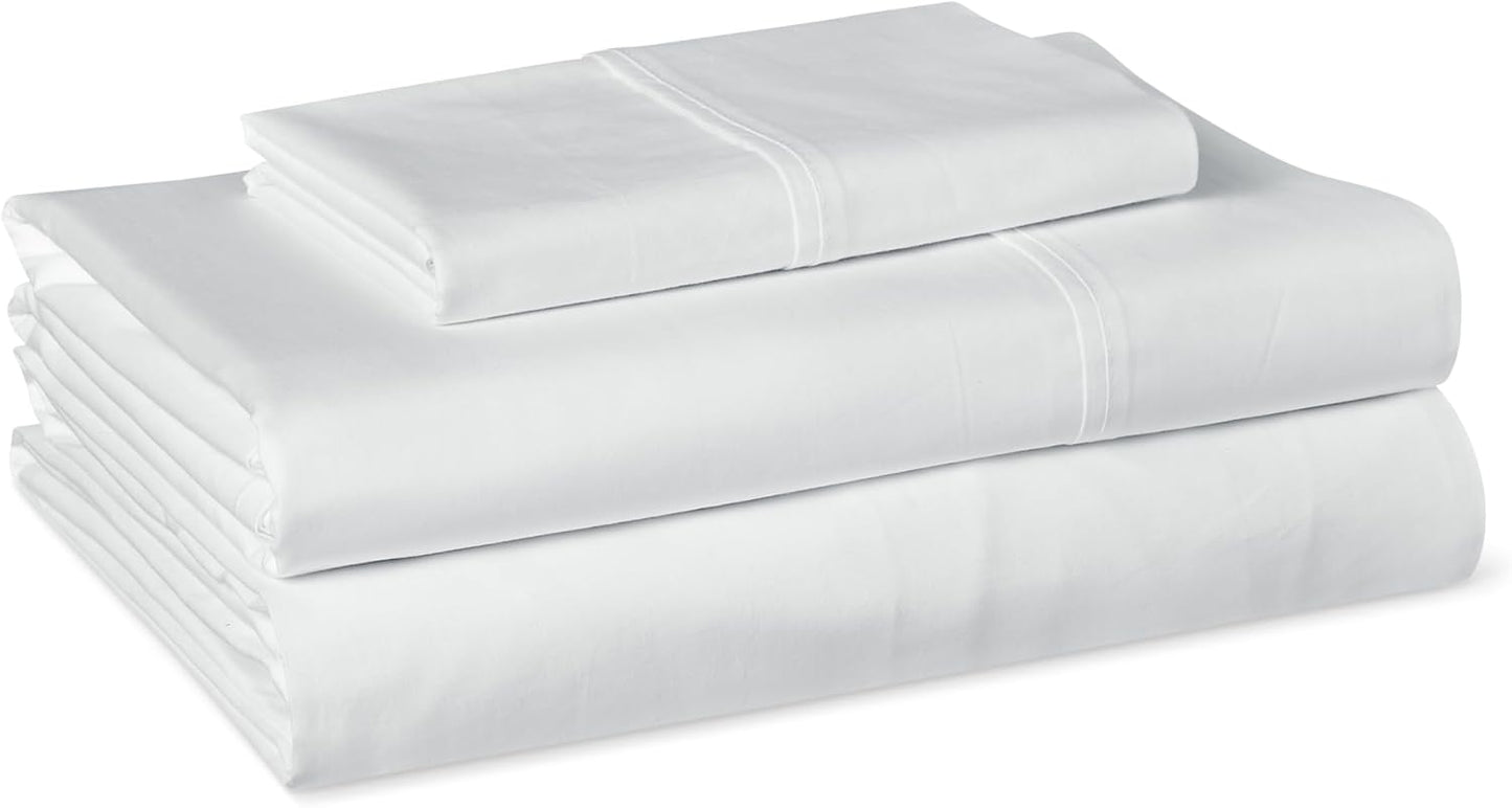Amazon Basics Soft Organic Cotton Sheet Set with 1-Piece Pillowcase, White, Twin