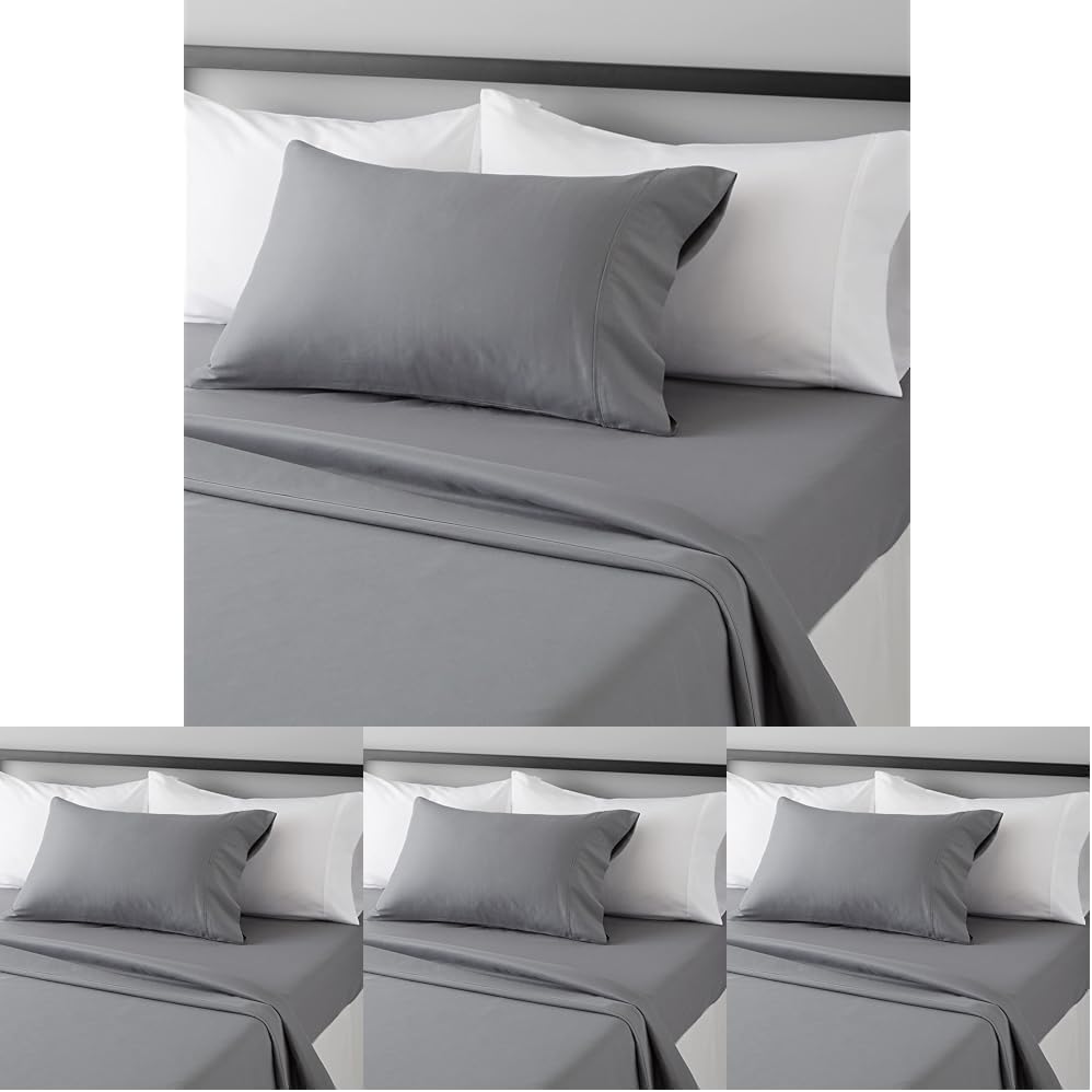 Amazon Basics Lightweight Super Soft Easy Care Comfortable Microfiber 3 Piece Bed Sheet Set with 14-inch Deep Pockets, Twin XL, Dark Gray, Solid (Pack of 4)
