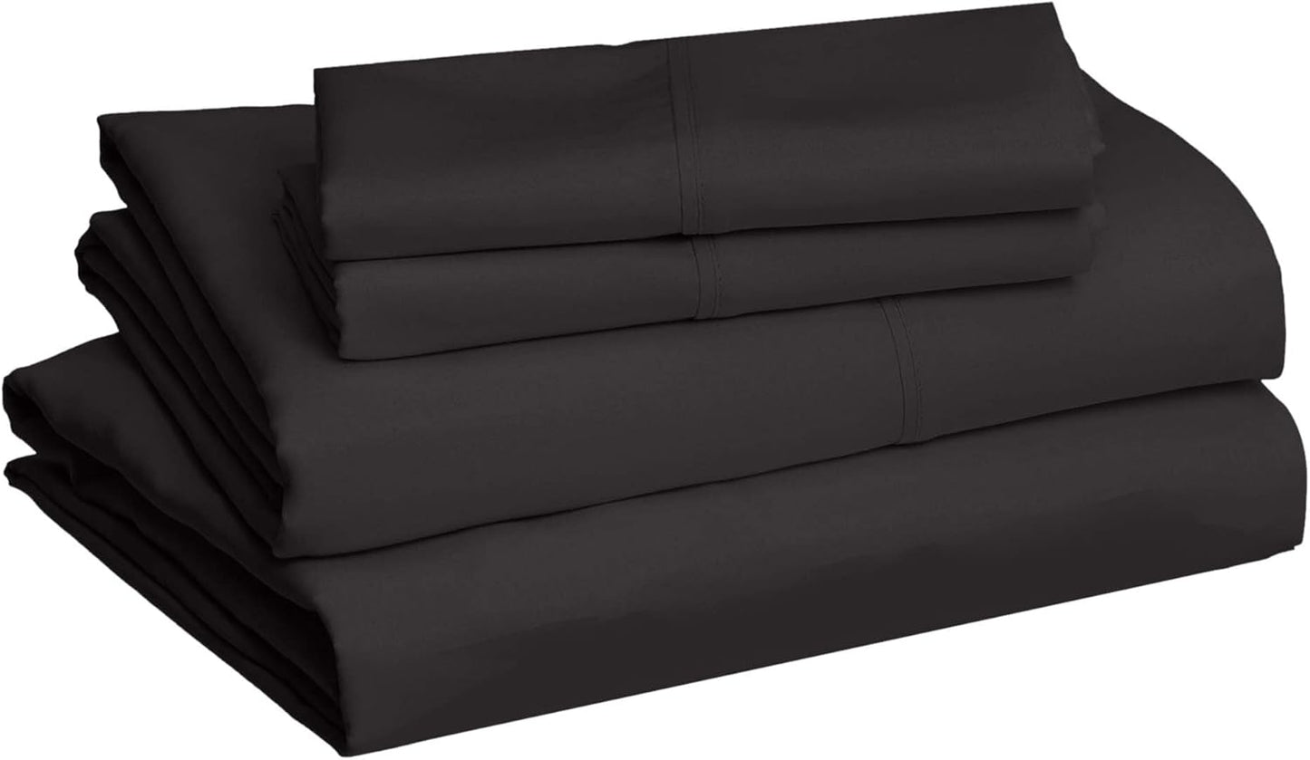 Amazon Basics Lightweight Super Soft Easy Care Microfiber 4 Piece Cozy Comfortable Bed Sheet Set with 14-Inch Deep Pockets, Queen, Black, Solid