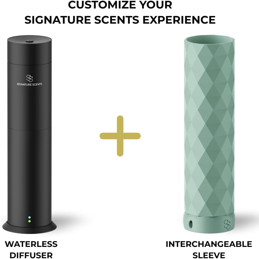 Waterless Essential Oil Hotel Scent Diffuser - Cold Air Diffuser - Covers 1000 sq. ft. - Waterless Diffuser for Home, Office & Hotel (Black + Interchangeable Sleeve) (Black + Mint Green Sleeve)