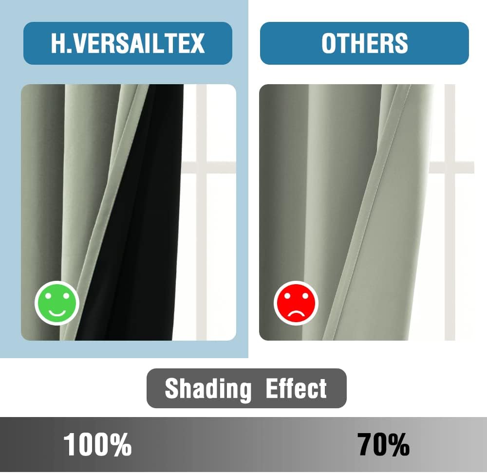 H.VERSAILTEX 100% Blackout Curtains for Bedroom Thermal Insulated Curtains & Drapes Blackout Curtains 84 Inches Long Rod Pocket Curtains for Living Room with Black Liner 2 Panels Set, Light Sage