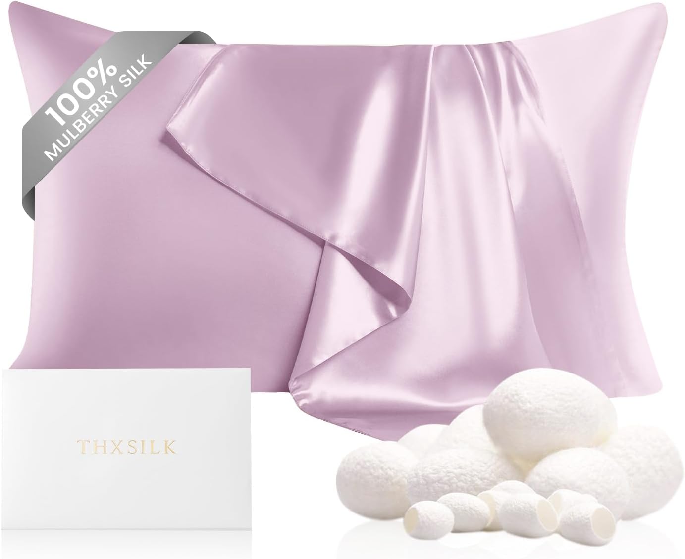 THXSILK 100% Mulberry Silk Pillowcase for Hair and Skin Health, 22 Momme Soft and Smooth Pillowcase with Hidden Zipper, Both Sides Premium Grade 6A+ Silk, 1pc (Standard 20"x26", Light Purple)