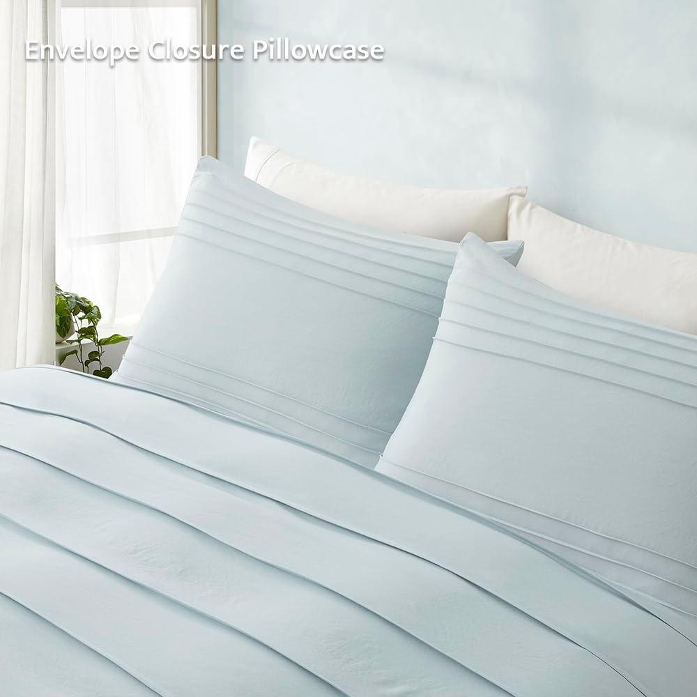 Oli Anderson Cornflower Blue Duvet Cover King Size - Pleated King Duvet Cover, 3PCS Soft and Breathable Textured Bedding Set with Zipper Closure(Cornflower Blue,104"x90")