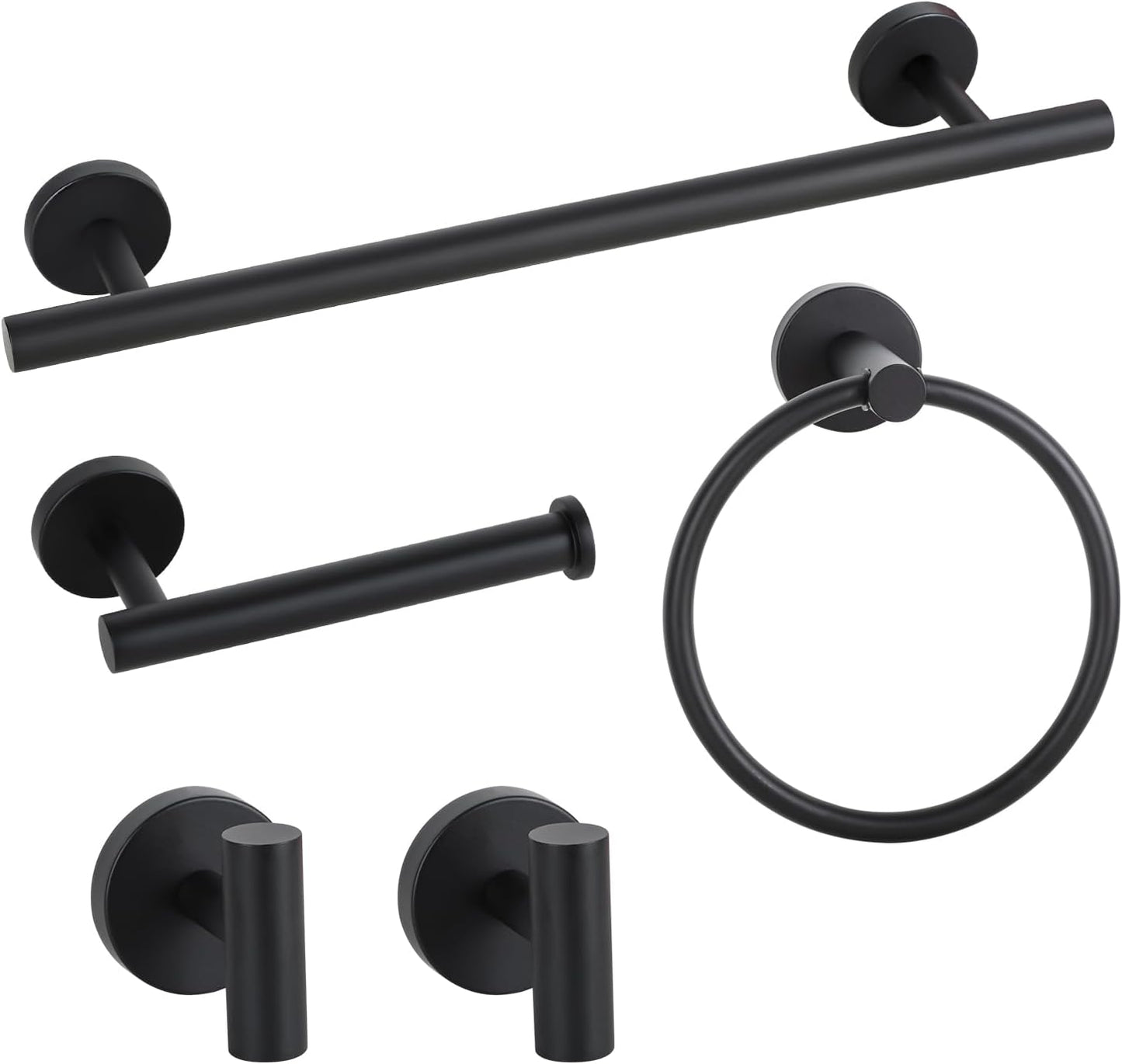 Matte Black Bathroom Hardware Set, Bathroom Towel Holder Bar Set 5 Pieces, SUS304 Stainless Steel Bathroom Towel Rack Set Wall Mounted-16 Inch Towel Bar, Toilet Paper Holder, Towel Hooks, Towel Ring